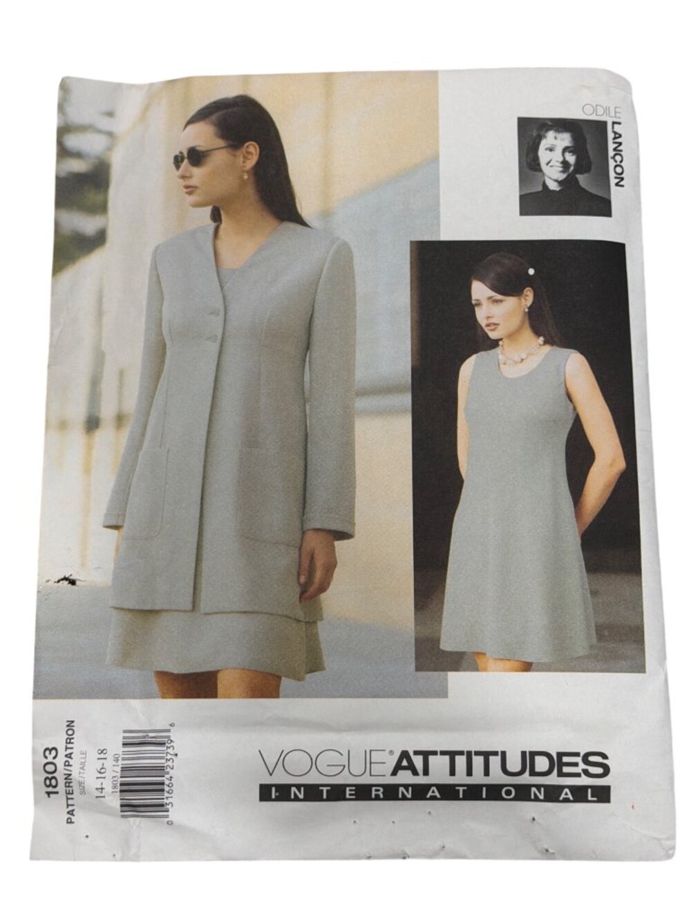 Vogue Attitudes 1803 Sewing Pattern Misses Jacket & Dress 14-16-18 Average Diffi